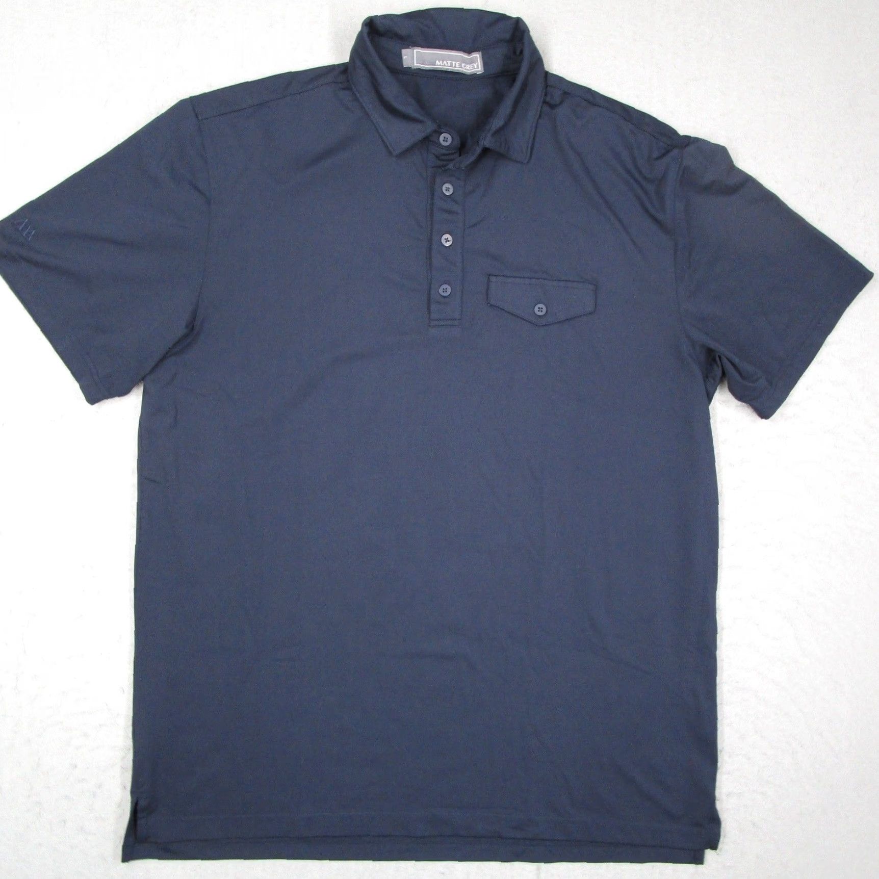 Vintage Matte Grey Mens Polo Shirt Navy Blue Short Sleeve 61142 L Button Chest Pocket Mois ture Wicking Stretch Golf Casual Activewear Shirt Size US L / EU 52-54 / 3 - 2 Thumbnail