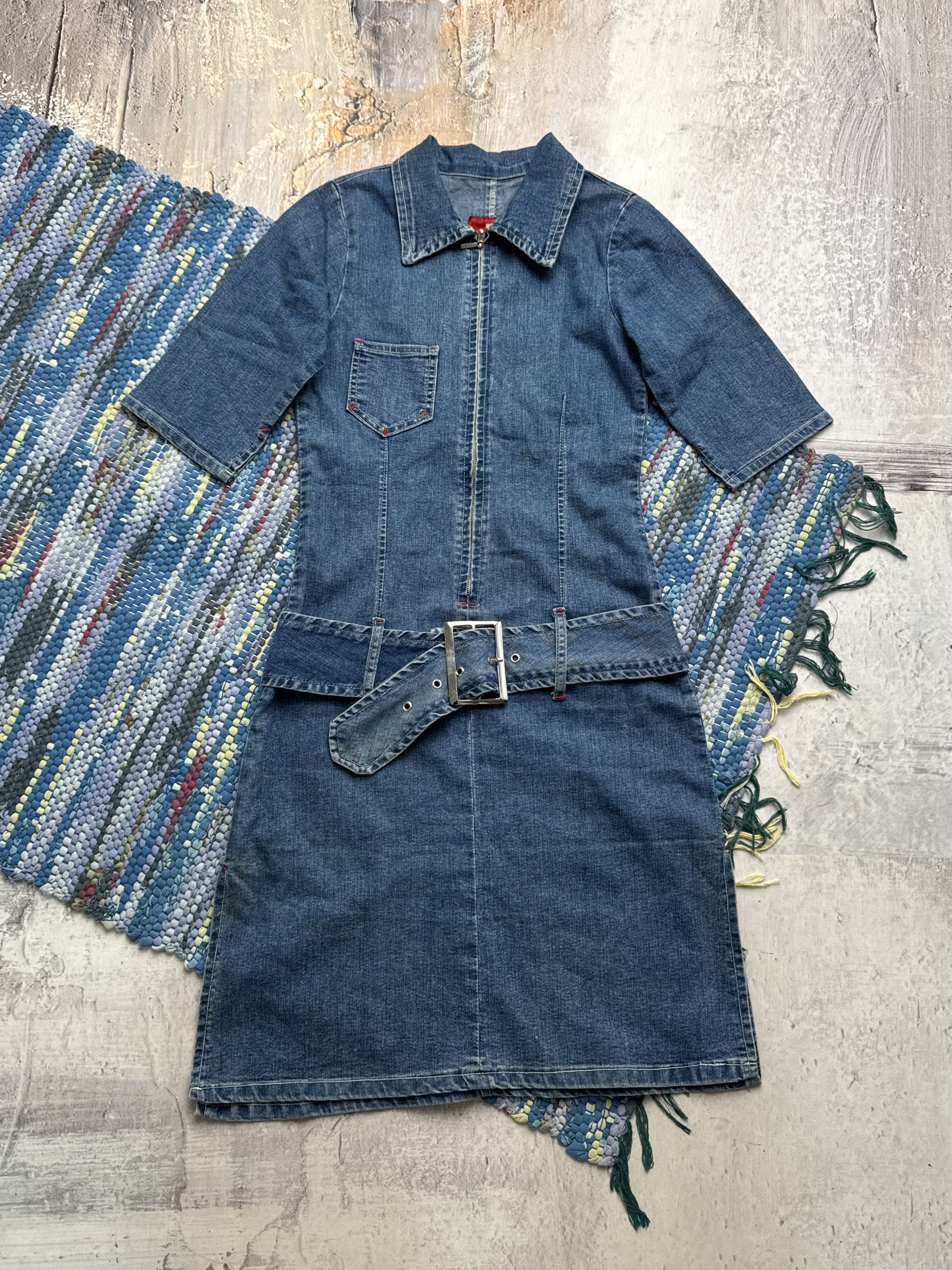 Vintage Vintage Denim Dress With Belt A8(V1)D15 Size XS / US 0-2 / IT 36-38 - 1 Thumbnail