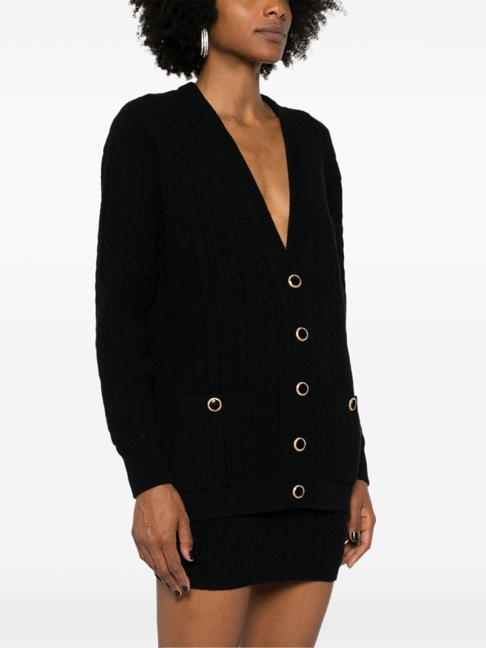 Alessandra Rich o1s22i1n0225 Oversized Wool Cardigan in Black Size S / US 4 / IT 40 - 2 Thumbnail