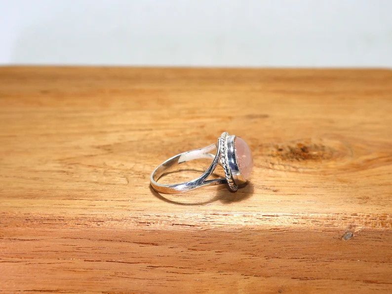 Handmade Rose Quartz Ring: Sterling Silver, Handmade Pink Gemstone Size ONE SIZE - 5 Thumbnail