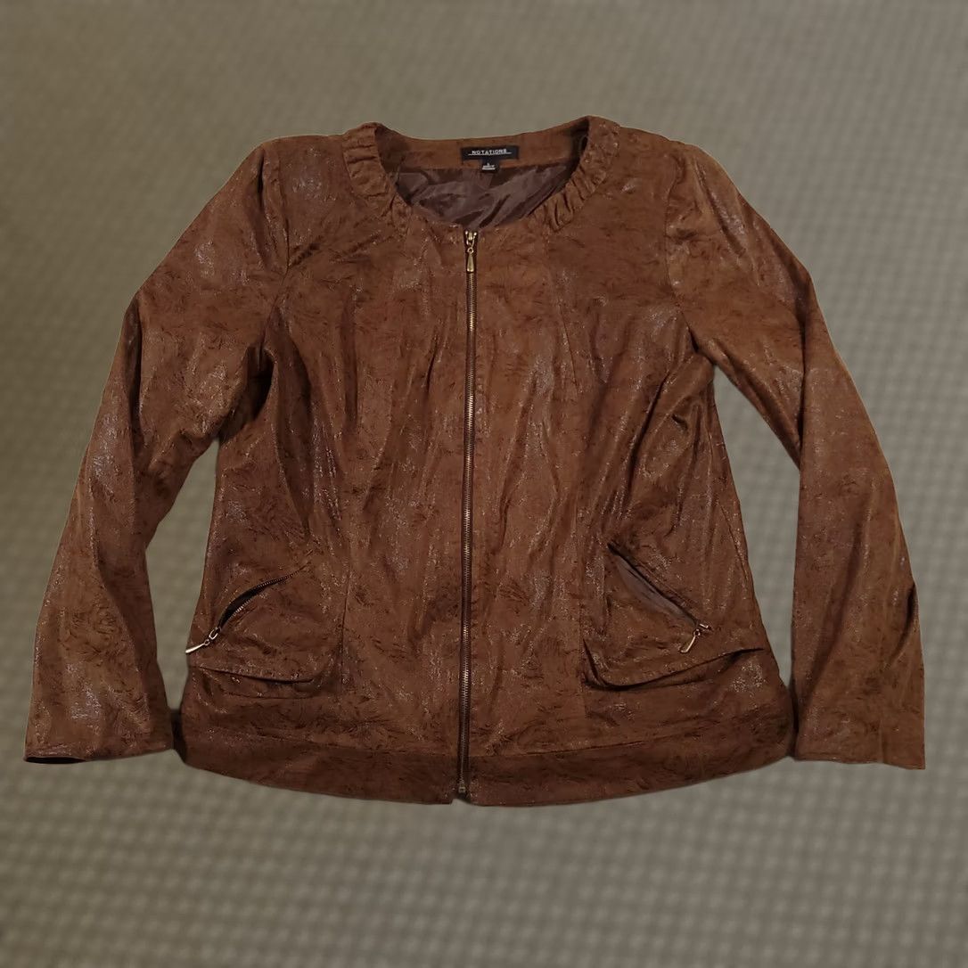 Vintage Notations Jacket Womens Large Brown Swirl Print Pockets Lightweight Lined Zip Up Size L / US 10 / IT 46 - 1 Thumbnail