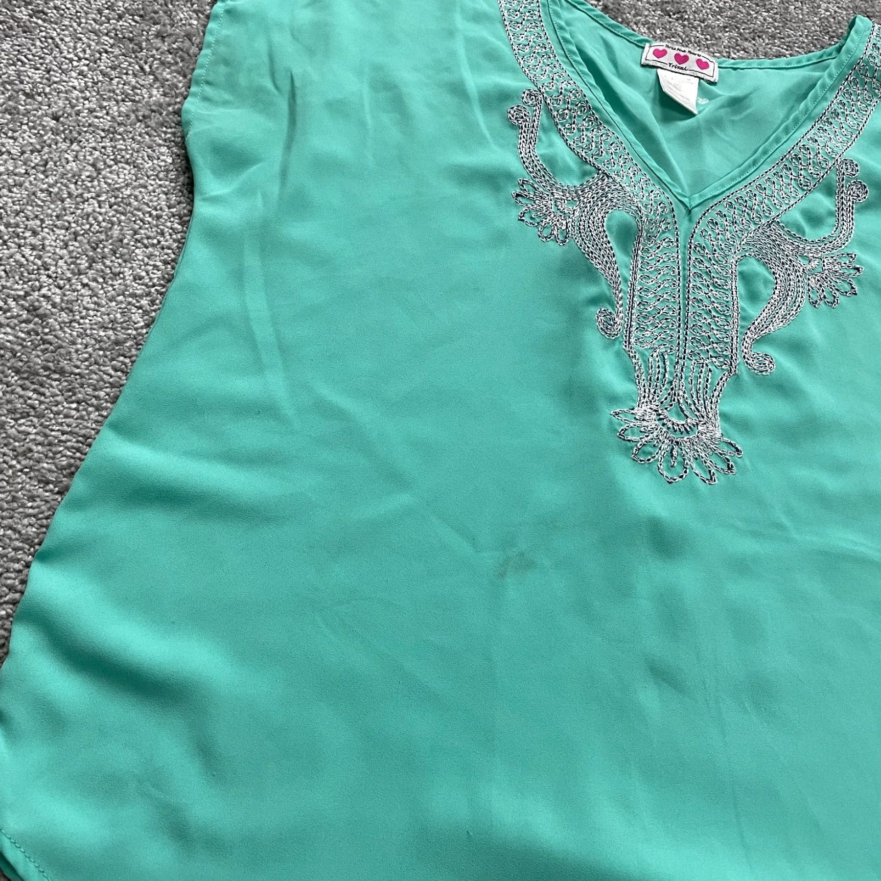 Vintage Trixxi Blouse Womens Large Mint Green Short Sleeve Embroidered V-Neck Casual Top Size L / US 10 / IT 46 - 4 Thumbnail