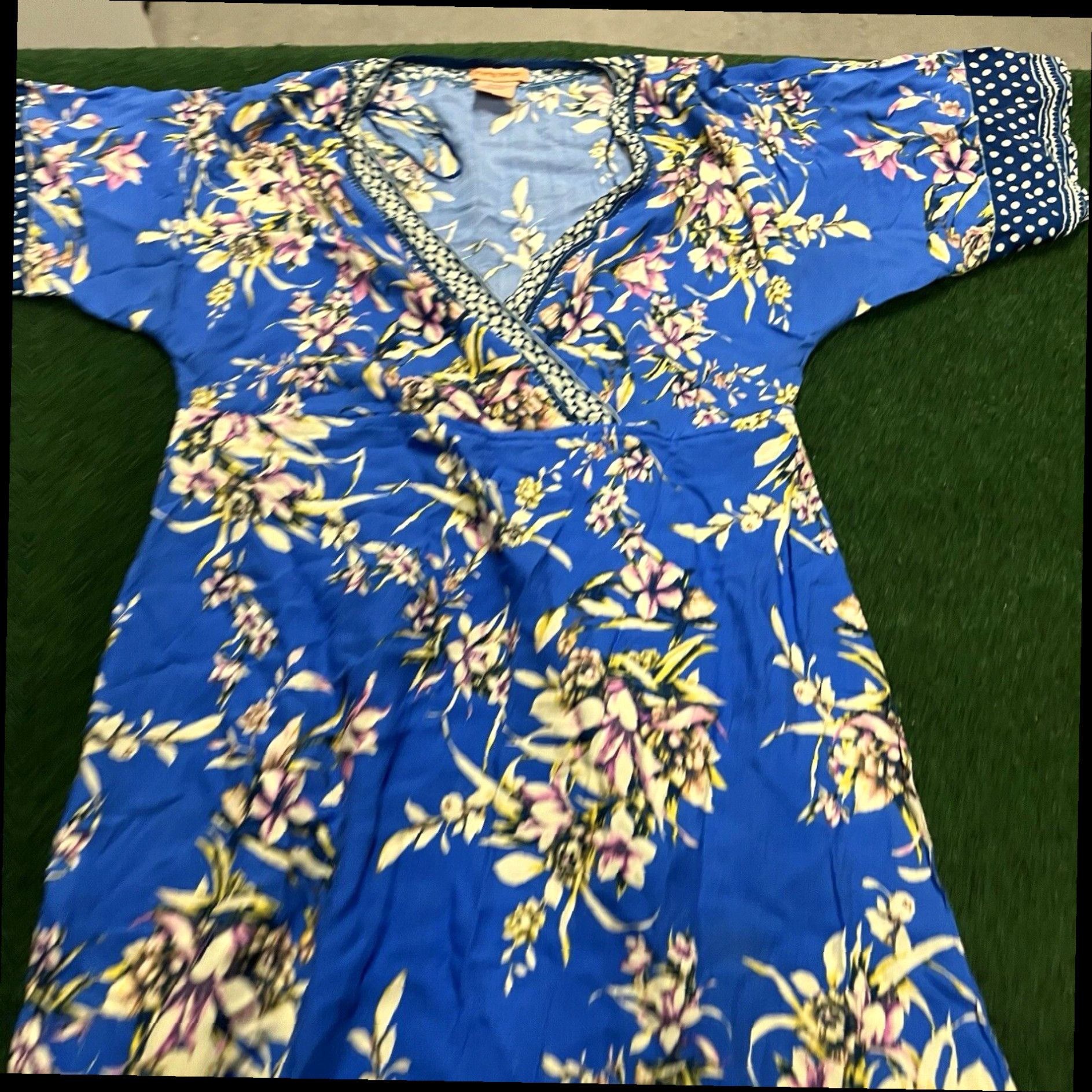 Vintage Flying Tomato Dress Womens Small Blue Pattern Flowy Midi Beachy Flowers Size S / US 4 / IT 40 - 2 Thumbnail