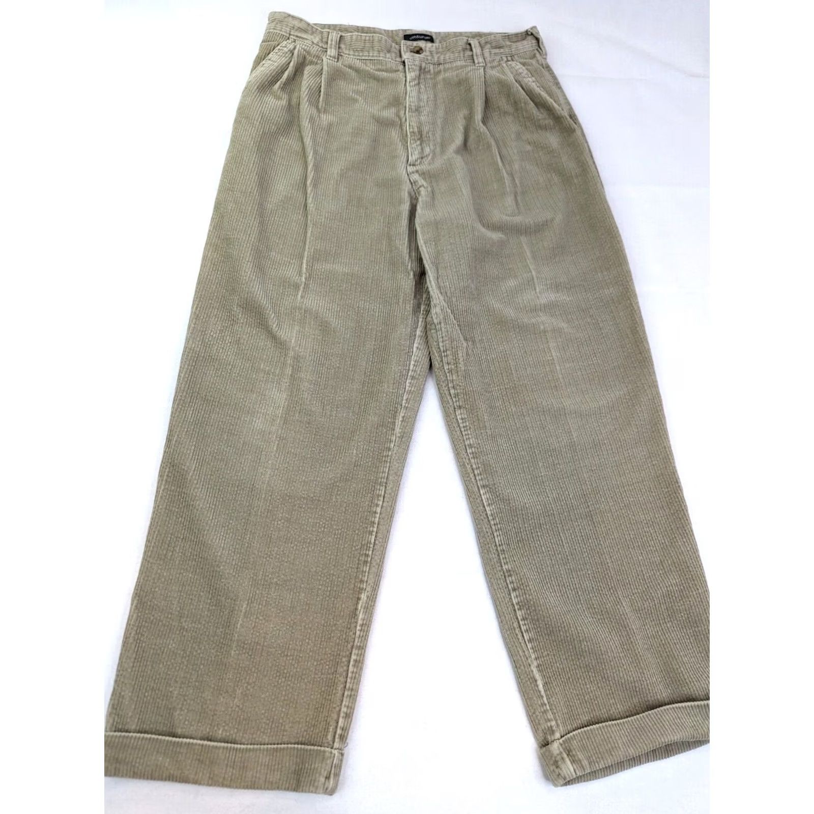 Croft & Barrow Croft & Barrow Pants Men 36x30 (Fits 34x28) Beige Corduroy Straight Pleated Cuff Size US 34 / EU 50 - 2 Thumbnail
