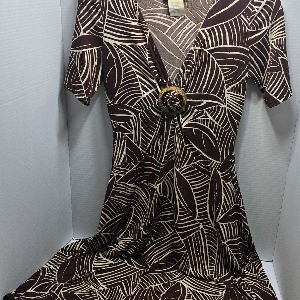 The Unbranded Brand B. Smart Elegant Brown and Cream Patterned Maxi Dress Size M / US 6-8 / IT 42-44 - 1 Thumbnail