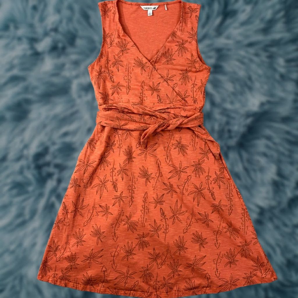 Toad&Co Toad&Co Womens Cue Sleeveless Dress Orange Floral Print Tie Waist S T1772801 Dress Size S / US 4 / IT 40 - 1 Thumbnail