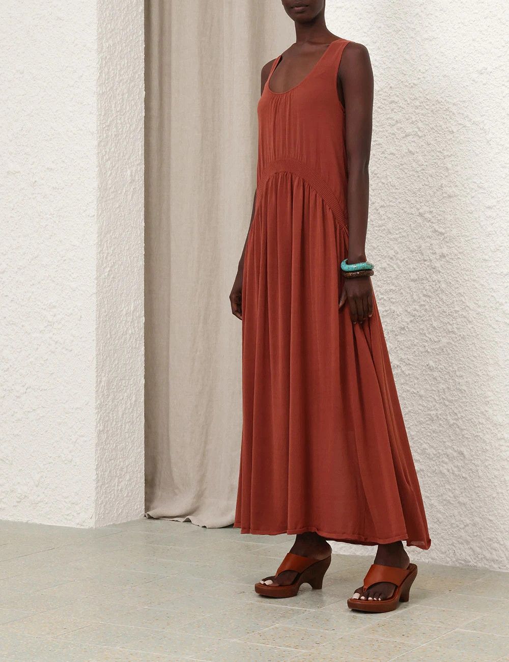 Zimmermann oc11z0226 Illuminate Gathered Maxi Dress In Rust Size M / US 6-8 / IT 42-44 - 3 Thumbnail