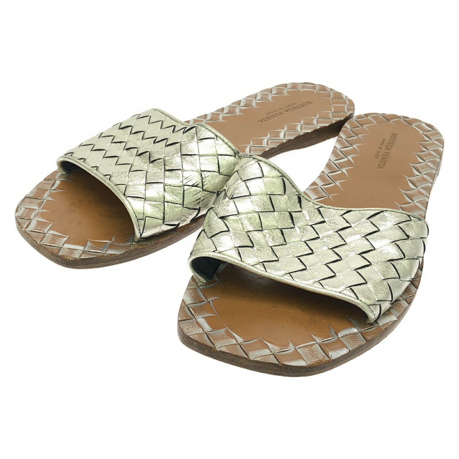 Bottega Veneta Bottega Veneta Intrecciato Leather Mule Sandals Leather Shoes in Silver, Women's