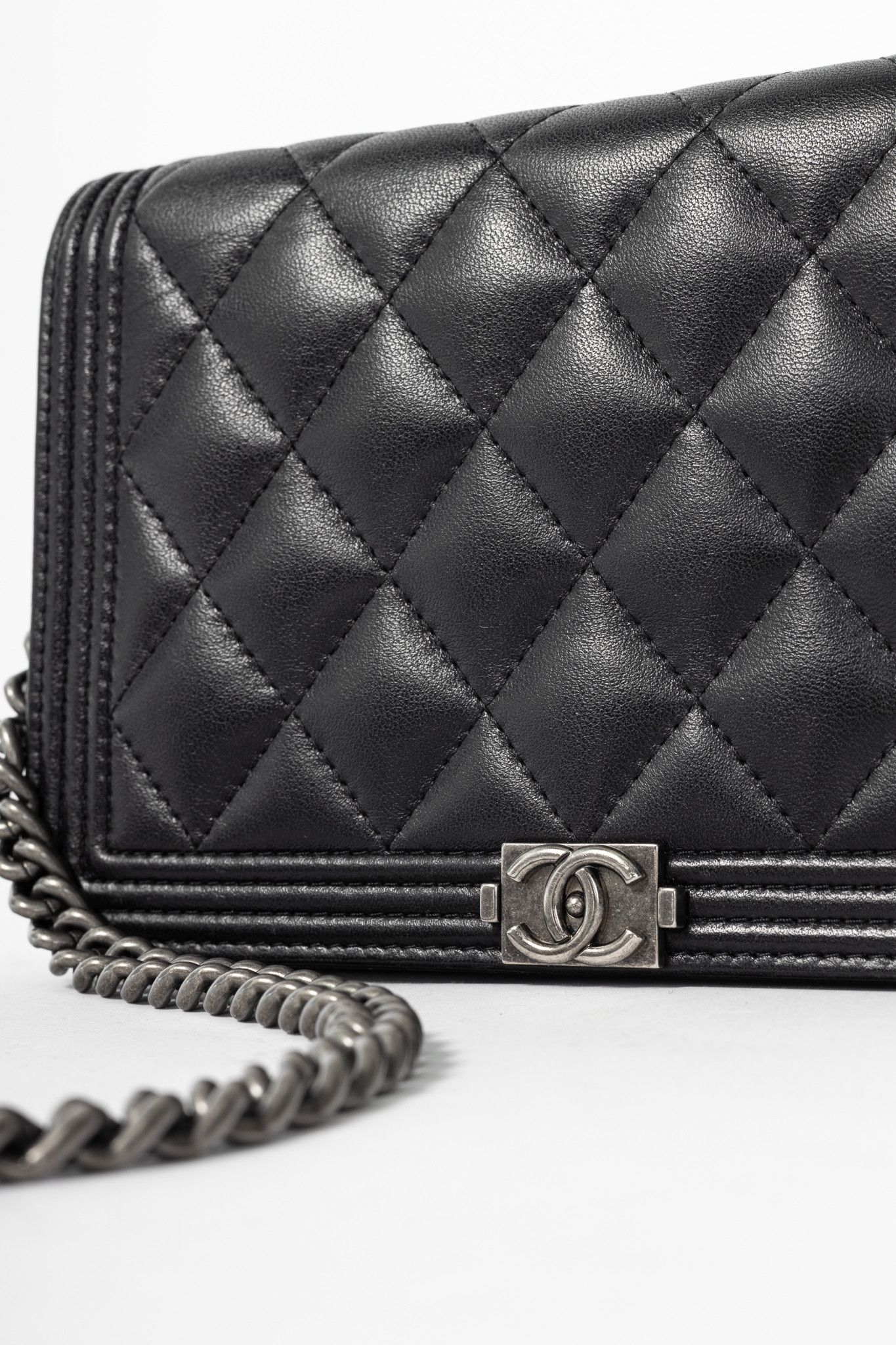 Chanel Chanel Boy Black Quilted Lambskin SHW Wallet-on-Chain Size ONE SIZE - 9 Thumbnail