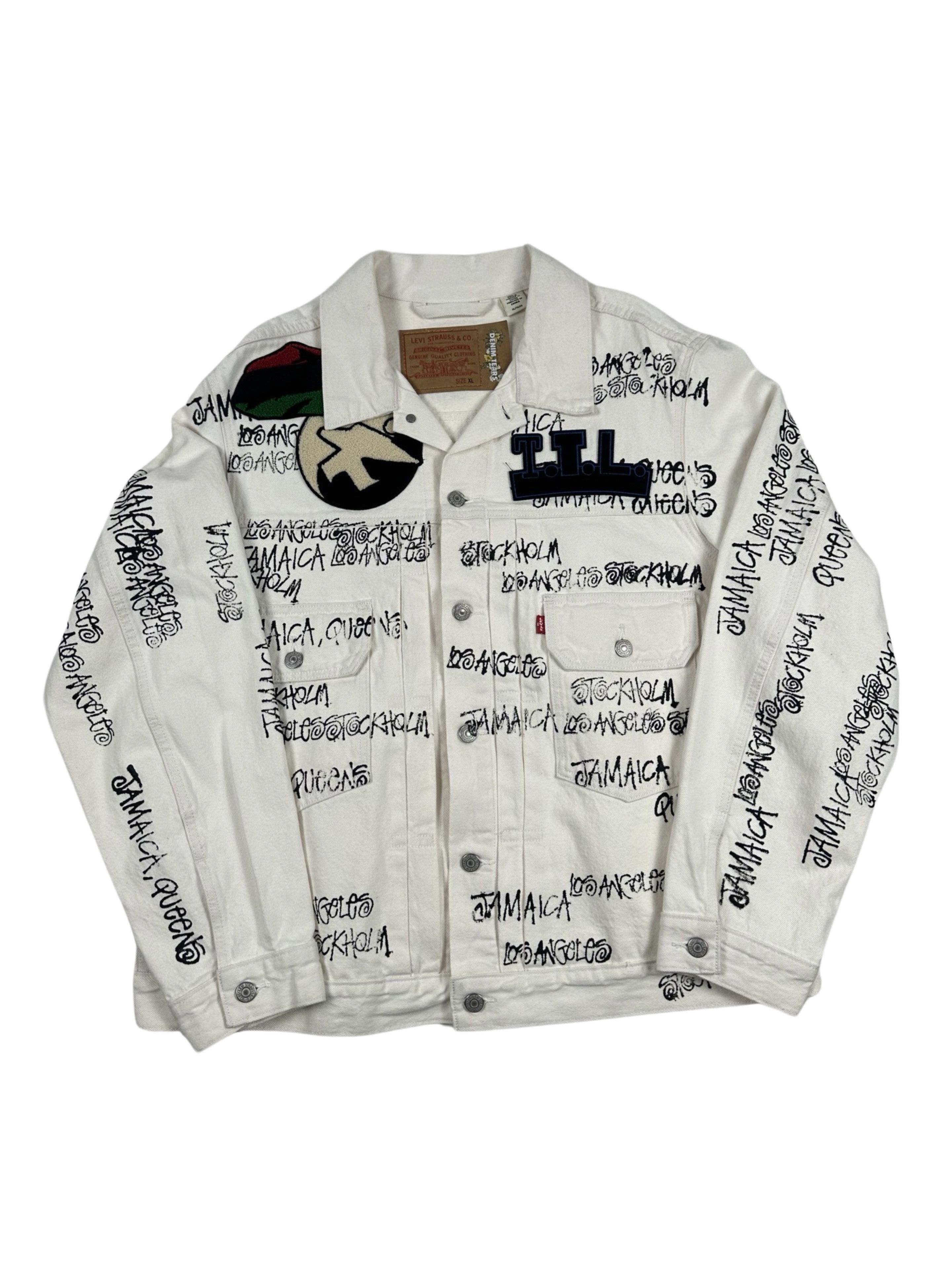 image of Denim Tears X Stussy X Levis Denim Jacket in White, Men's (Size XL)