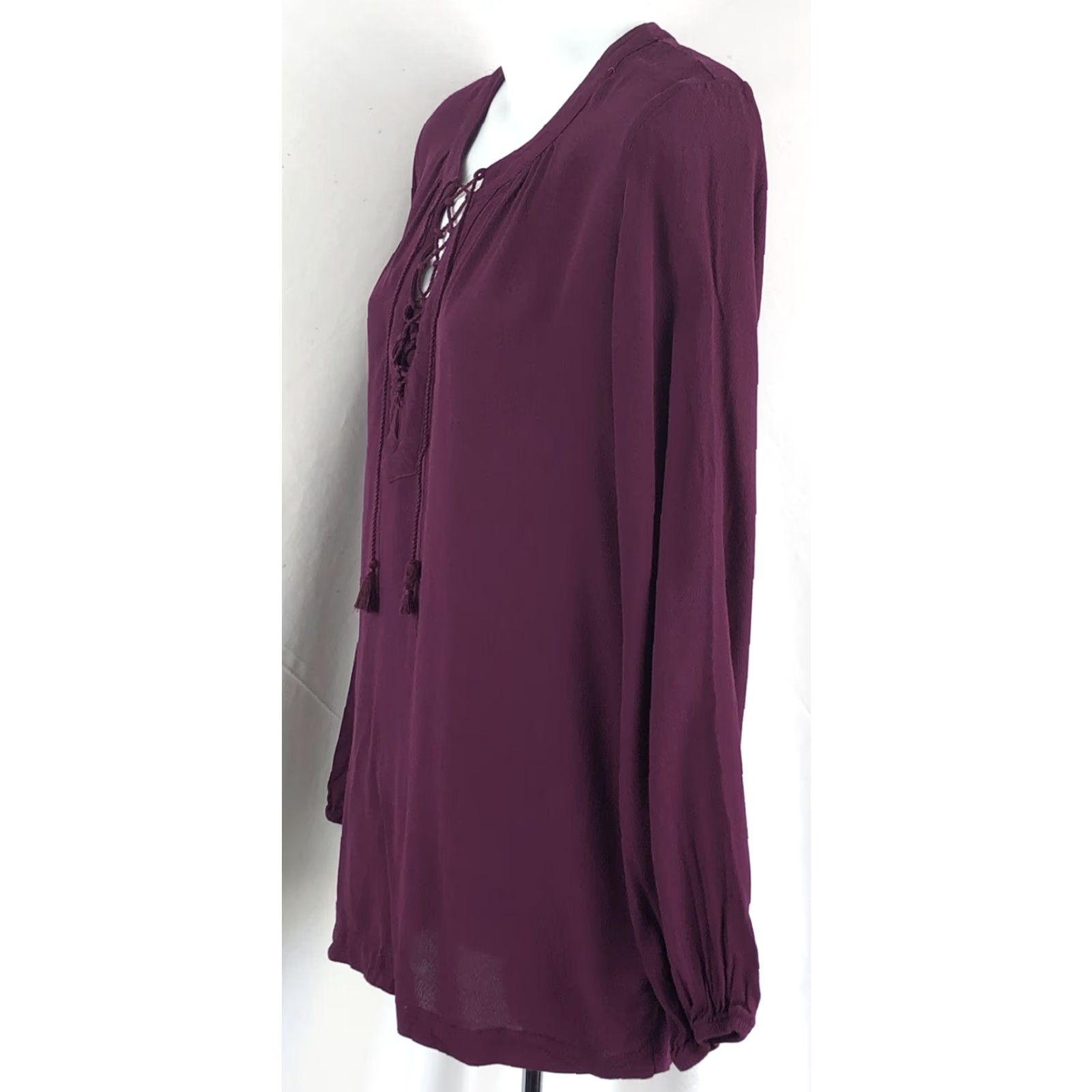 Vintage VINTAGE peasant top Nike Shirt Adult M Purple Long sleeve balloon Tassels Lace up Boho Hippie Size M / US 6-8 / IT 42-44 - 2 Thumbnail