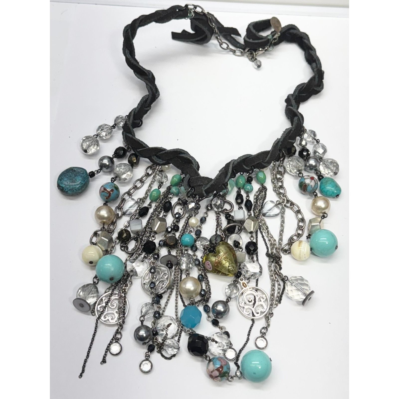 Vintage Vintage black braided suede beaded charm necklace Size ONE SIZE - 4 Thumbnail