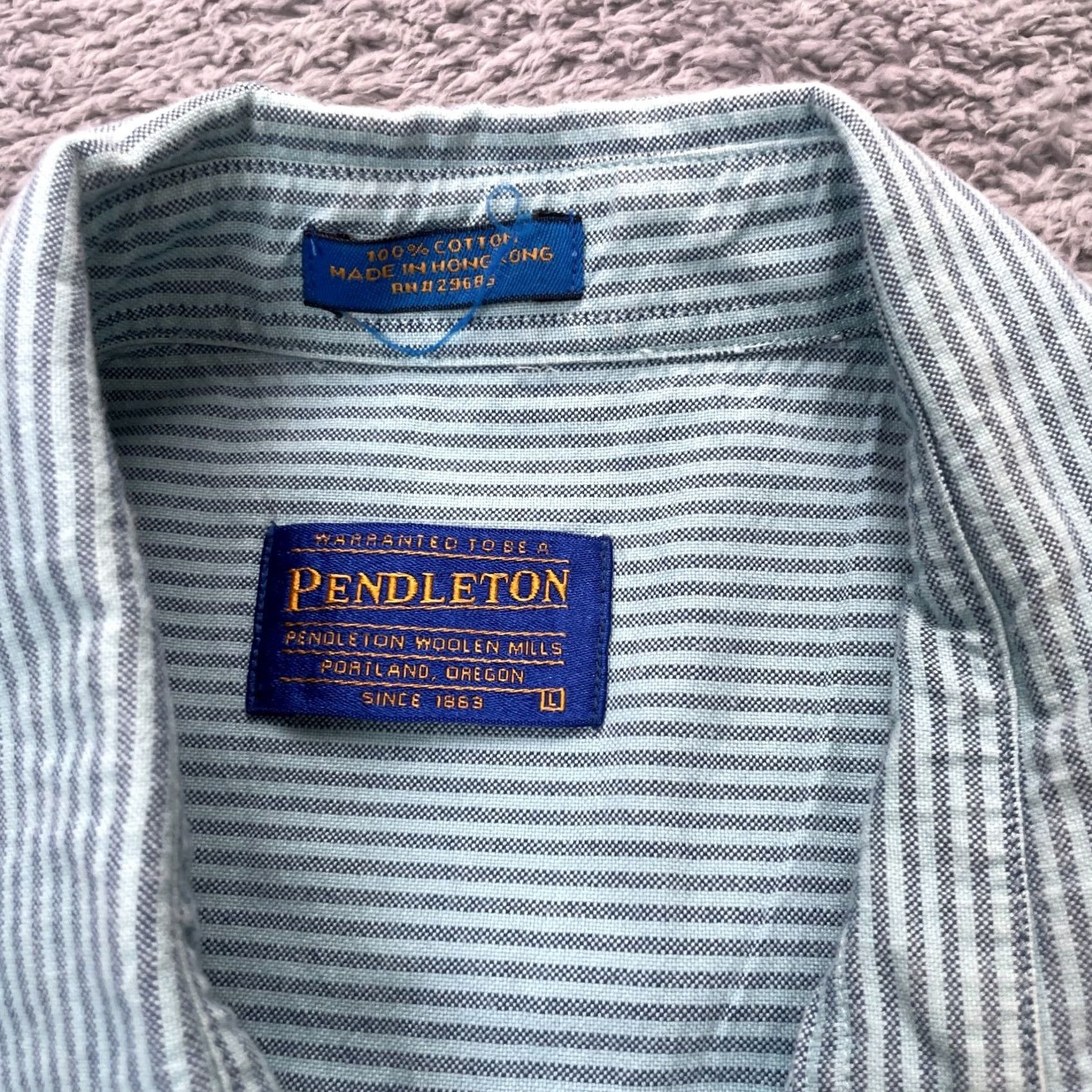 Pendleton VINTAGE Pendleton Shirt Mens Large Green Blue Pinstripe Cotton Button Down Classic Size US L / EU 52-54 / 3 - 3 Thumbnail