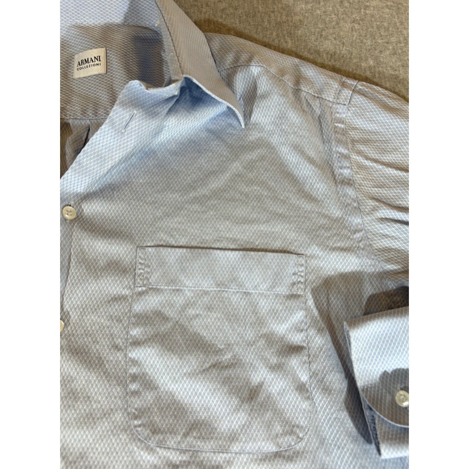 Armani Armani Collezioni Shirt Men Large Blue Long Sleeve Dress Cotton Business Office Formal 15.5 Size 42R - 2 Thumbnail