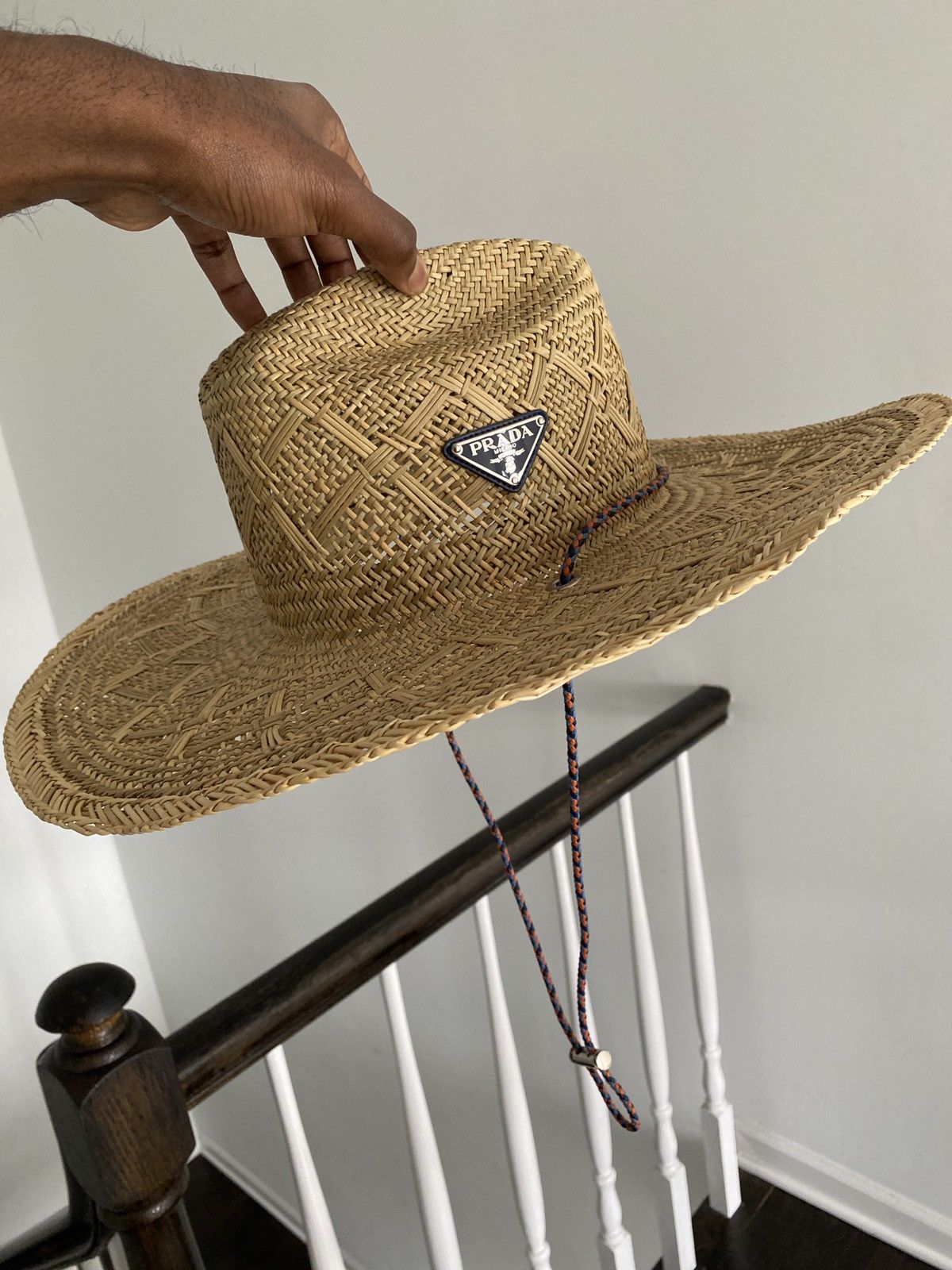 Prada Prada Triangle Logo Straw Woven Hat Size ONE SIZE - 3 Thumbnail