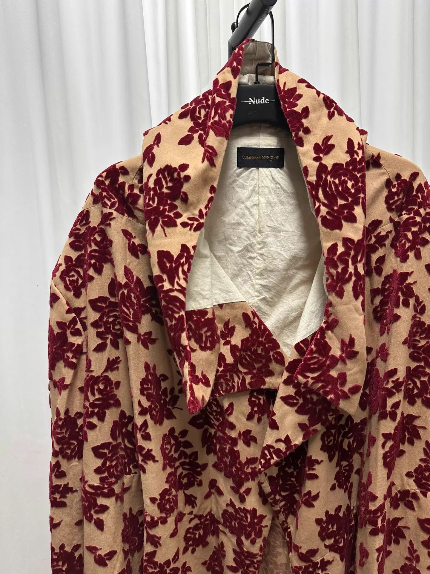 Comme des Garcons CdG 1996AW Wine Red Rose Flocked Coat Size M / US 6-8 / IT 42-44 - 2 Thumbnail