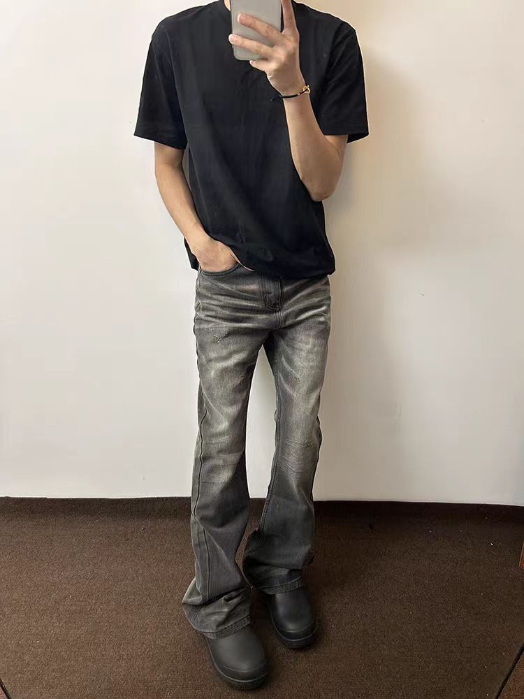 Designer × Jean × Vintage Aged Street Hip Hop Heavy Y2K Wash Micro Flare Jeans Size US 29 - 1 Thumbnail