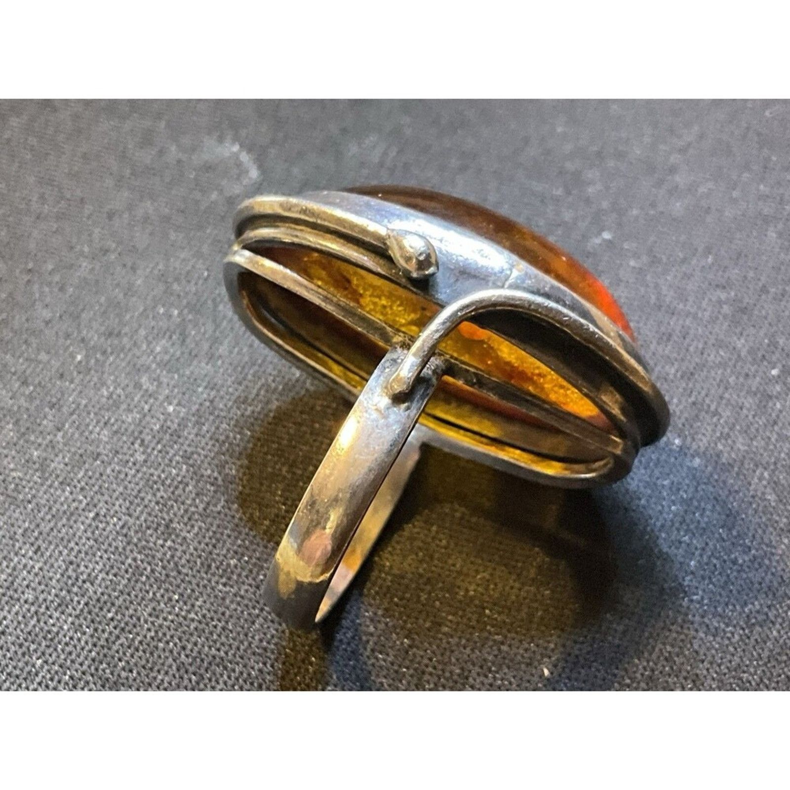 Other Size 8 Tested 925 Silver Ring With Large Amber Stone Size ONE SIZE - 3 Thumbnail