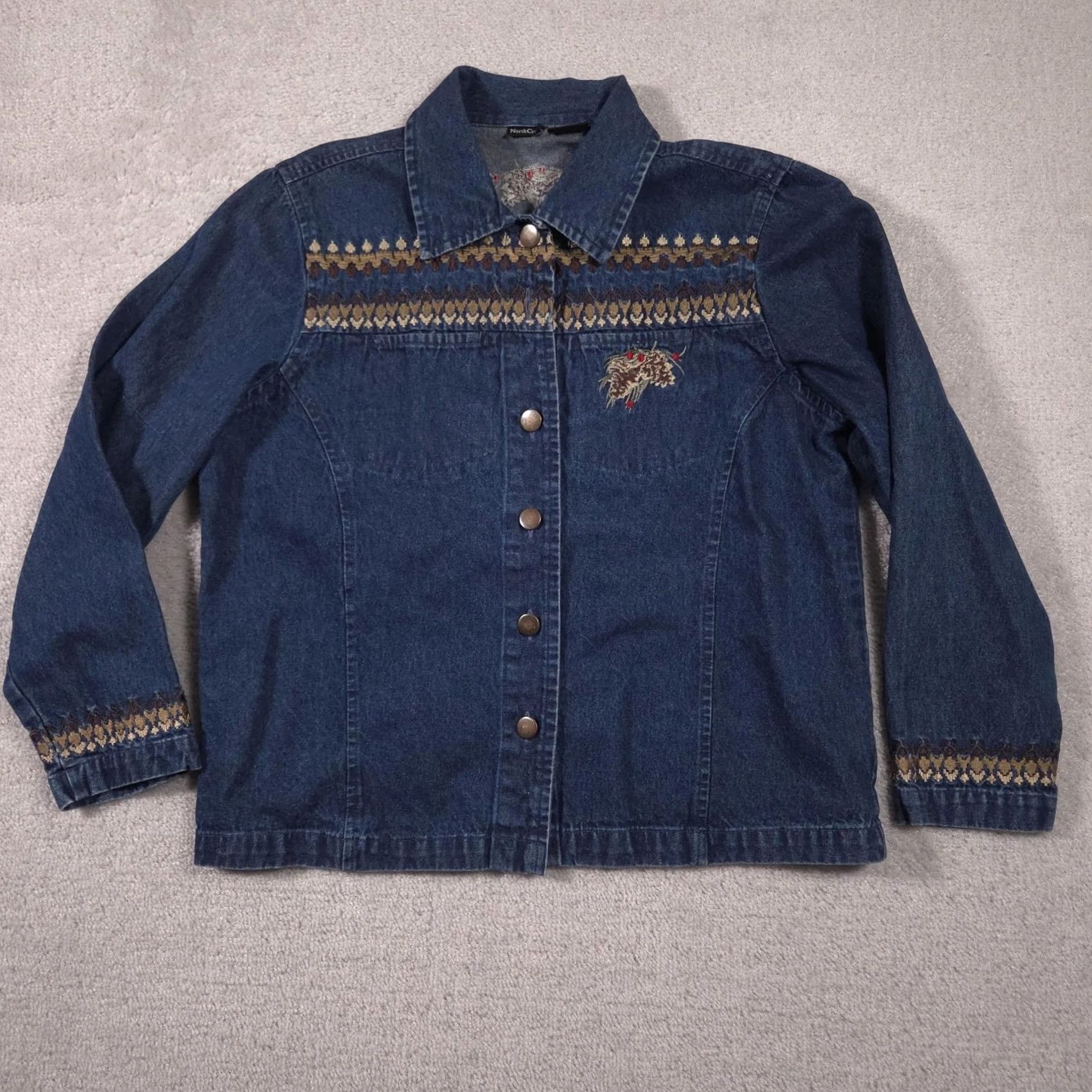 Denime VINTAGE NorthCrest Jacket Womens Large Blue Denim Fair Isle Pinecone Embroidered Holiday Size L / US 10 / IT 46 - 2 Thumbnail