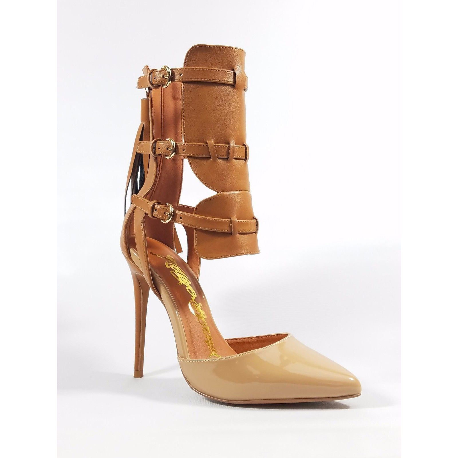 Other Nelly Bernal Dolores Cognac Pointy Toe Ankle Shield Pump Zip Size US 12 / IT 42 - 2 Thumbnail