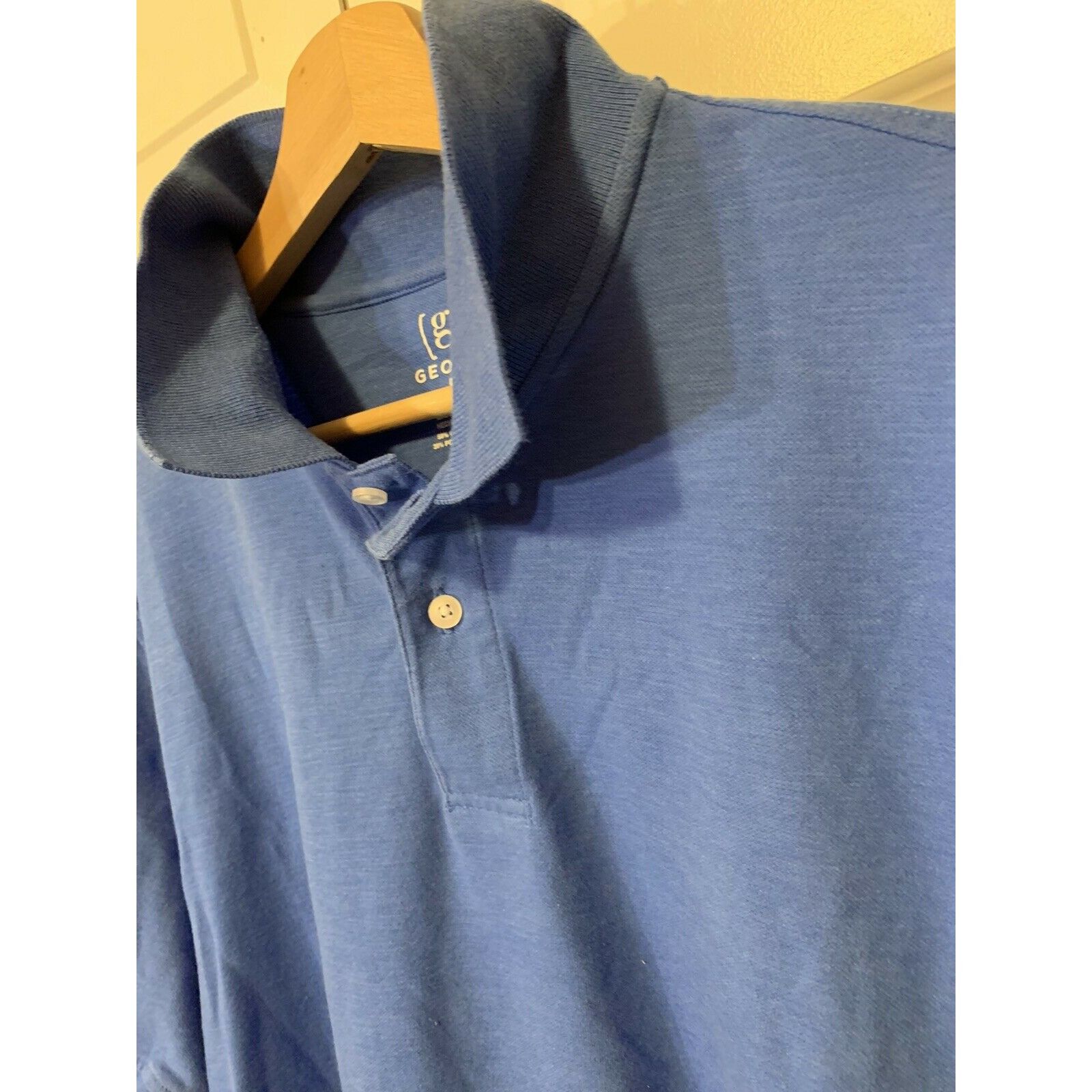 George George Men's Sz L 42-44 Short Sleeve Polo Blue Cotton Blend Size US L / EU 52-54 / 3 - 6 Thumbnail