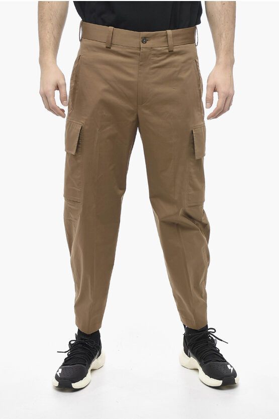 image of Neil Barrett Stretch Cotton Fireman Loose Fit Cargo Pants in Brown, Men's (Size 32)