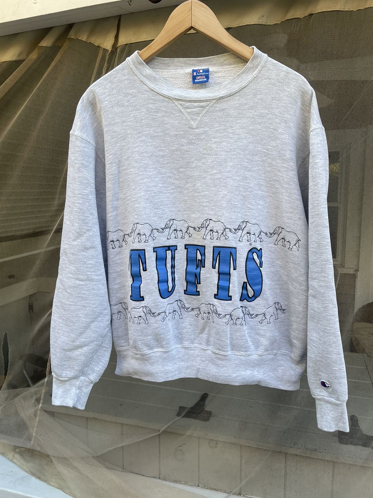 image of American College x Vintage Tufts University Champion Crewneck in Grey, Men's (Size XL)