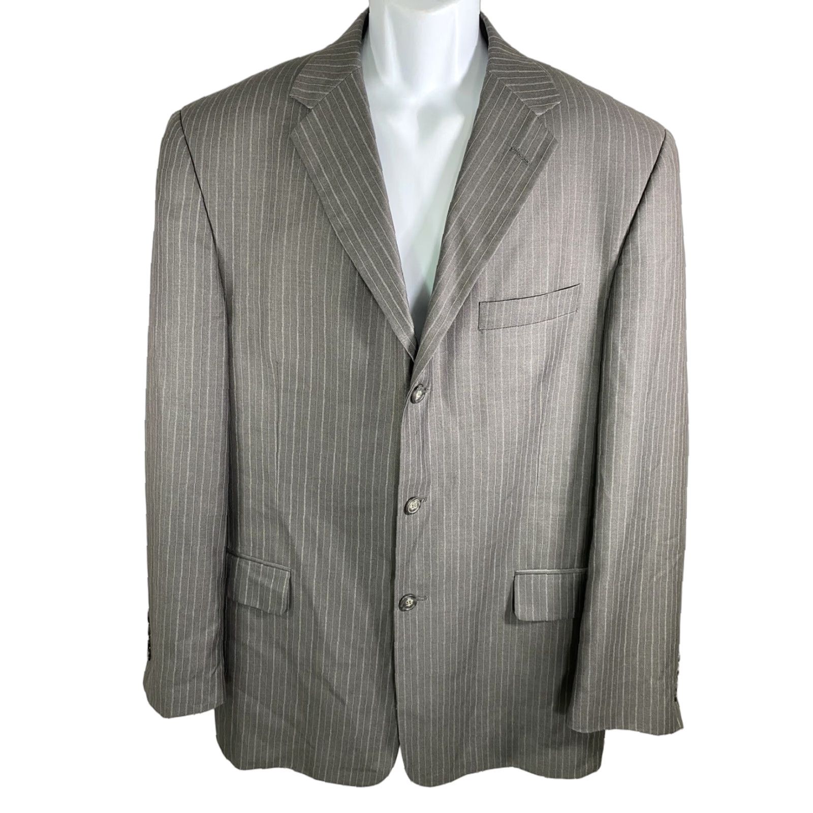 Vintage Angelo Rossi Gray Striped 3 Button Jacket Blazer 44L Suit Jacket Men Size 44R - 1 Thumbnail