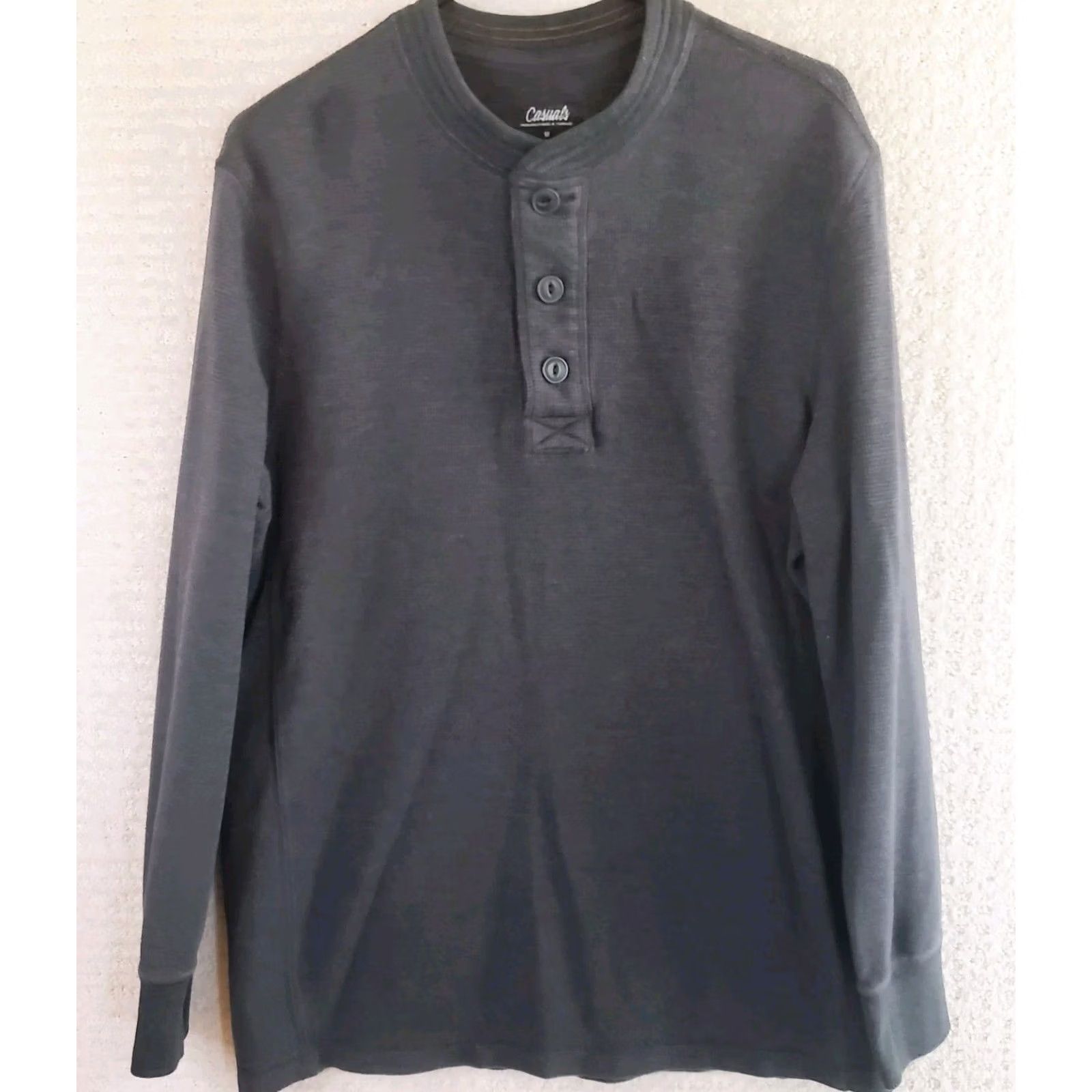 Vintage Casuals Henley Mens M Dark Gray Long Sleeve Waffle Knit Thermal Shirt Outdoors Size US M / EU 48-50 / 2 - 2 Thumbnail