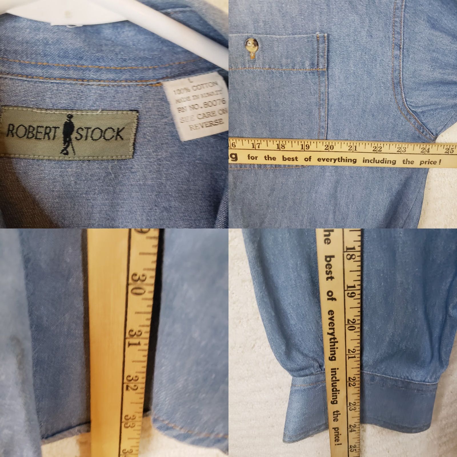 Denime Robert Stock Men's L Classic Chambray Denim Button Down Shirt Size US L / EU 52-54 / 3 - 8 Thumbnail