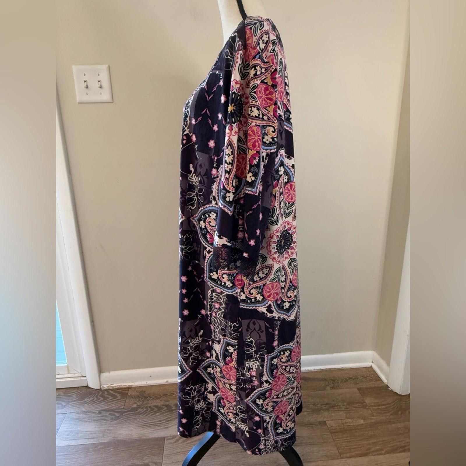Sterling Silver Silverts floral paisley lace maxi nightgown black pink SZ XL Size ONE SIZE - 4 Thumbnail