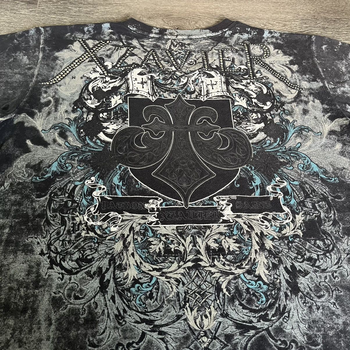 Affliction Vintage Y2K Xzavier Affliction Studded Cross Logo V Neck Tee Size US XXL / EU 58 / 5 - 4 Thumbnail