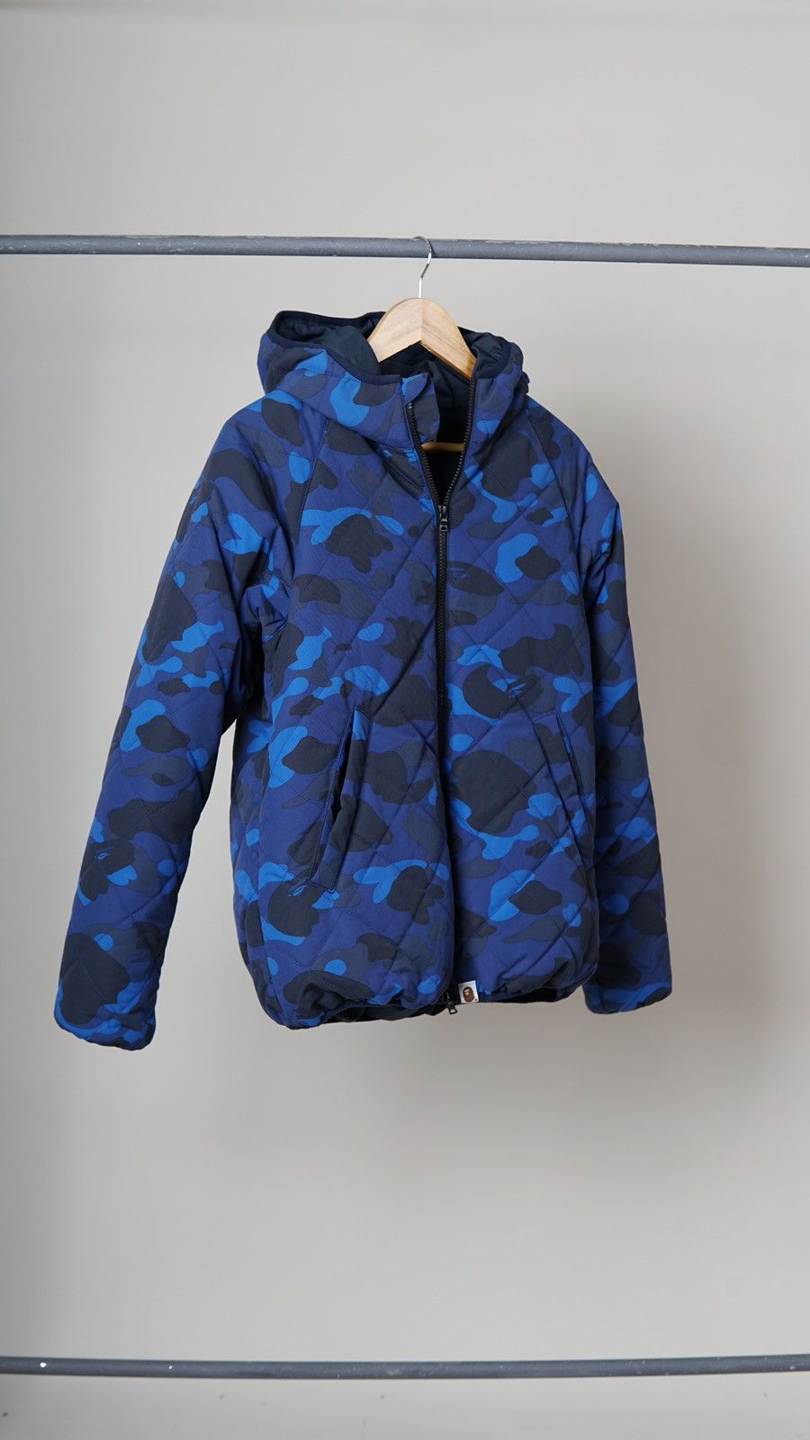 Blue Camo Hoodie Down Jacket