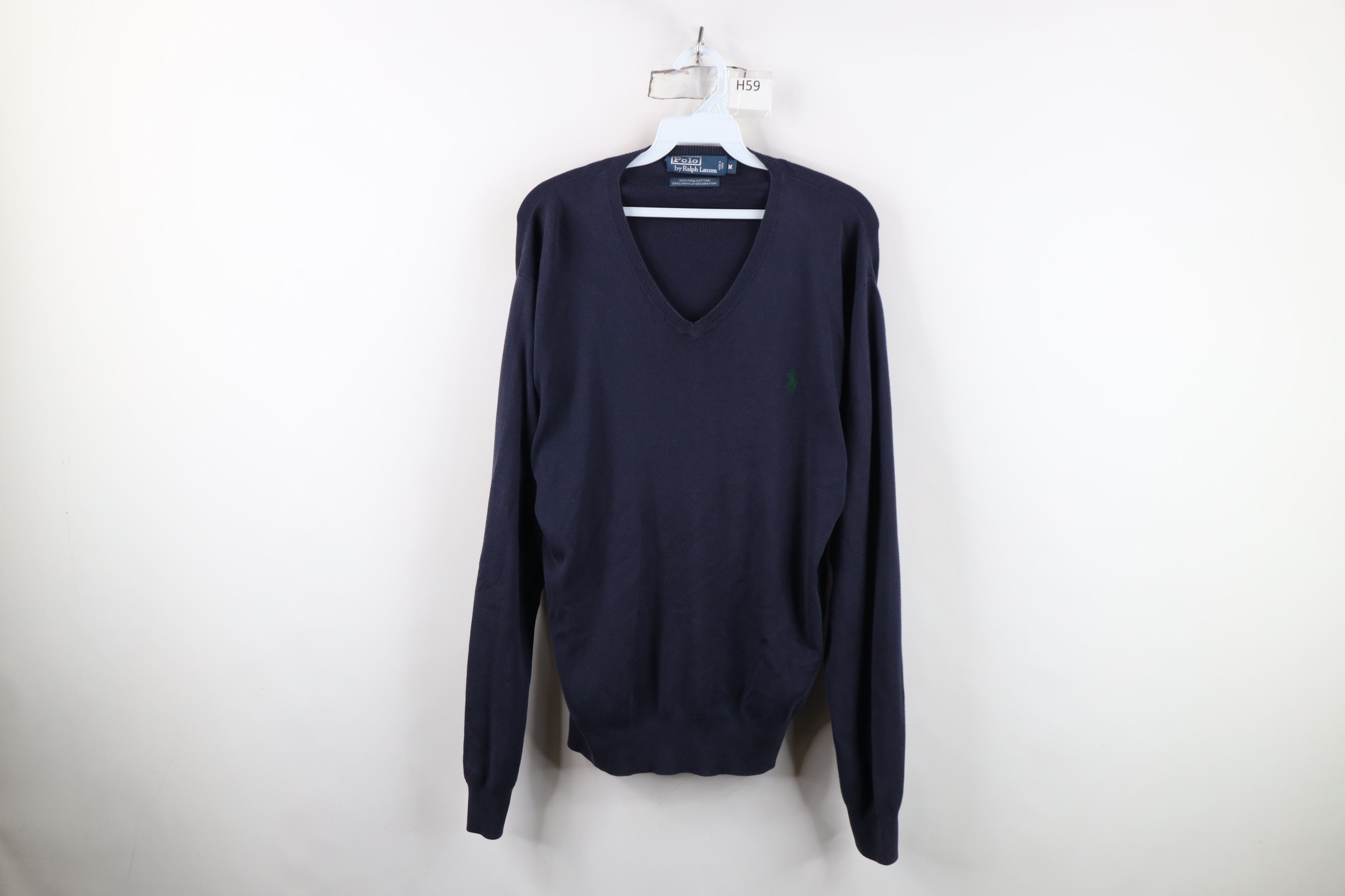 Ralph Lauren Vintage 90s Ralph Lauren Cotton Knit V-Neck Sweater Blue Size US M / EU 48-50 / 2 - 1 Thumbnail