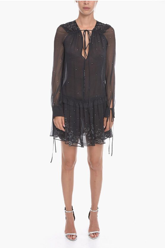 image of Amiri Silk Chiffon Dress With Paisley Motif in Black, Women's (Size Small)