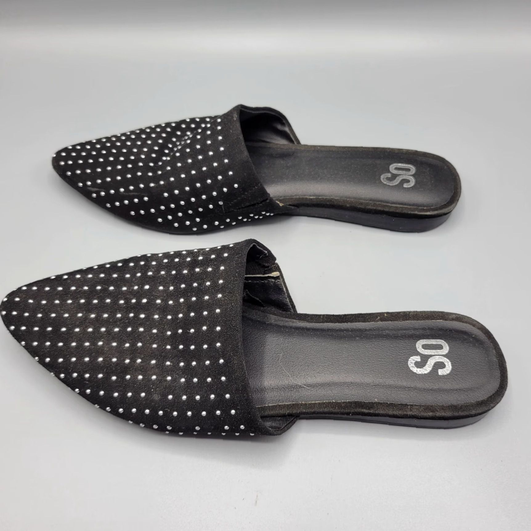 Vintage SO Black Studded Pointed Toe Flats Slide On Mules Size 7 Womens Shoes Flat Size US 7 / IT 37 - 2 Thumbnail