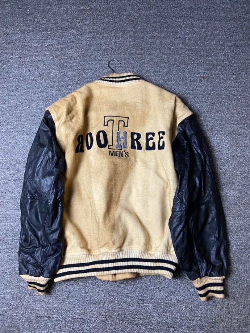 Japanese Brand Vintage Root Three Varsity Jacket with Leather Sleeves (177) Size US M / EU 48-50 / 2 - 3 Thumbnail