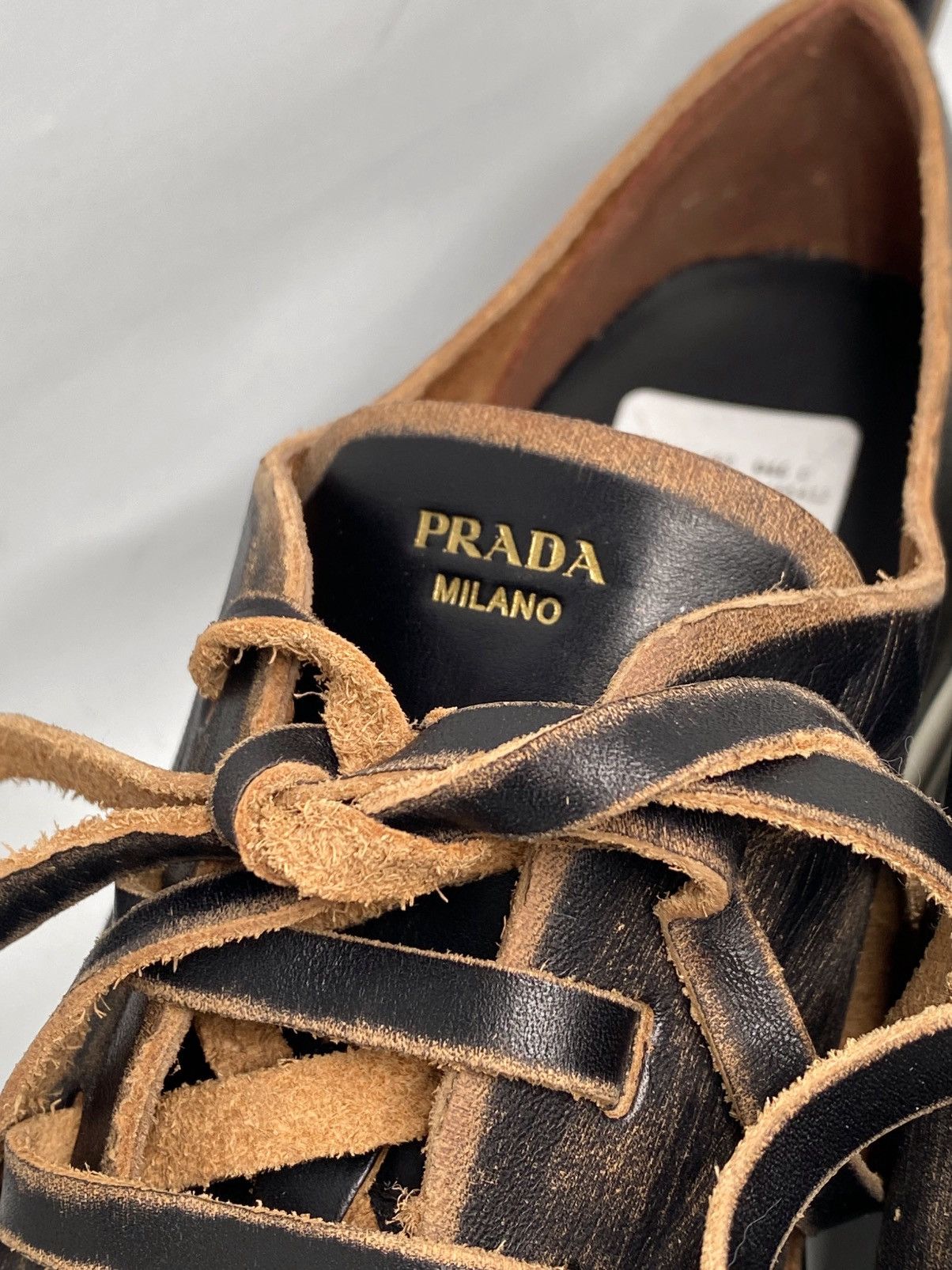 Prada Prada Distressed Low-Top Leather Sneakers size 38.5 Size US 8.5 / IT 38.5 - 9 Thumbnail
