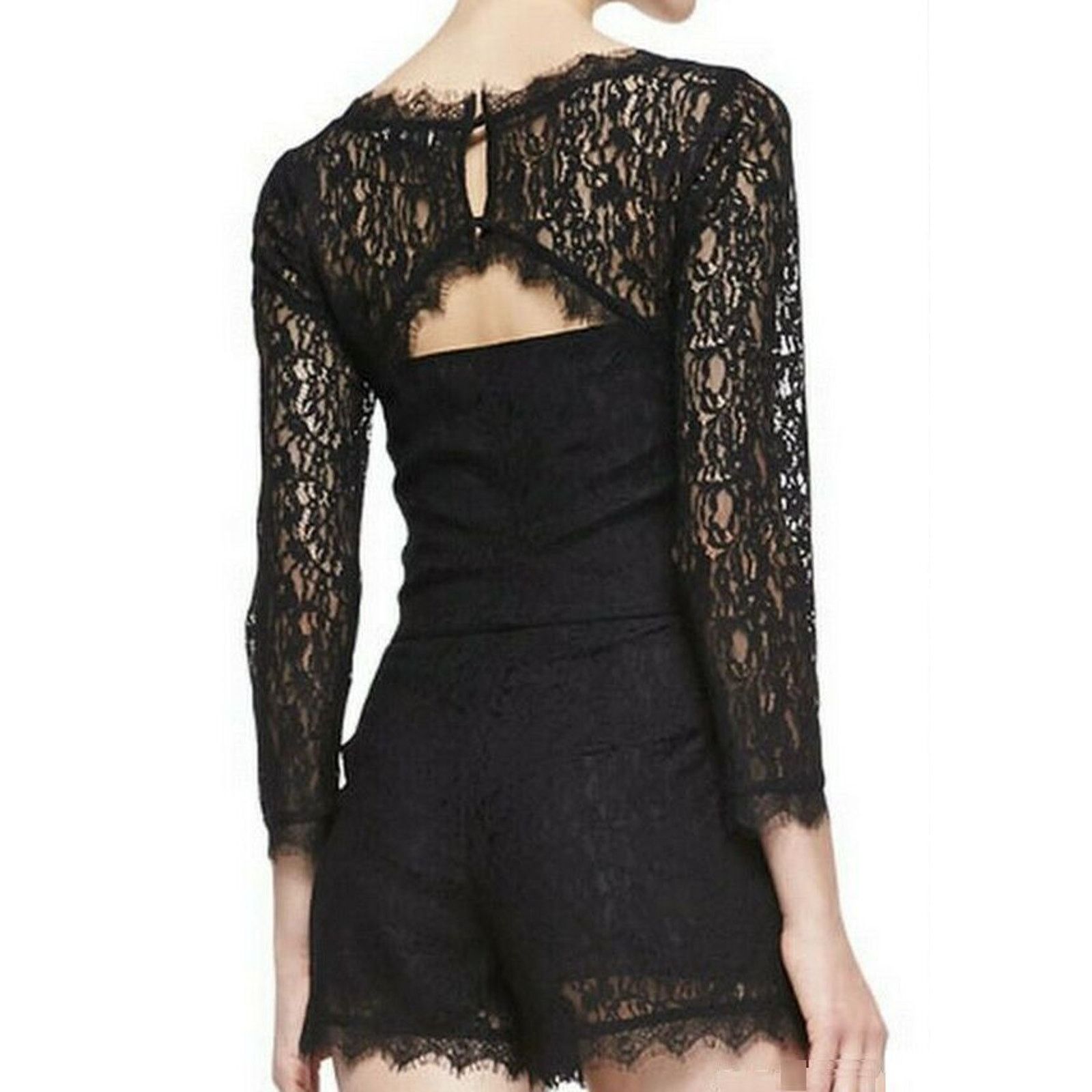Joie JOIE Nali Black Lace Long Sleeve Jumpsuit Romper Size 2 Size 26" / US 2 / IT 38 - 4 Thumbnail