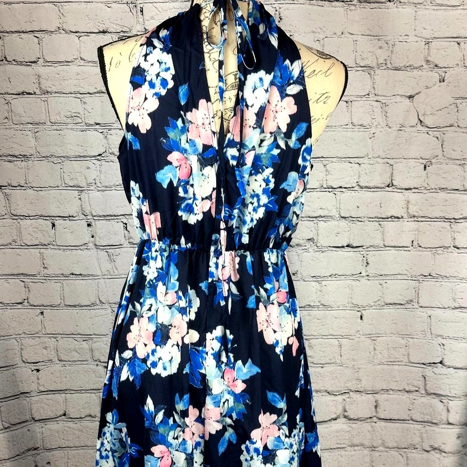Other Floral Halter Split Maxi Dress In Navy By Miss Floral L Size L / US 10 / IT 46 - 15 Thumbnail