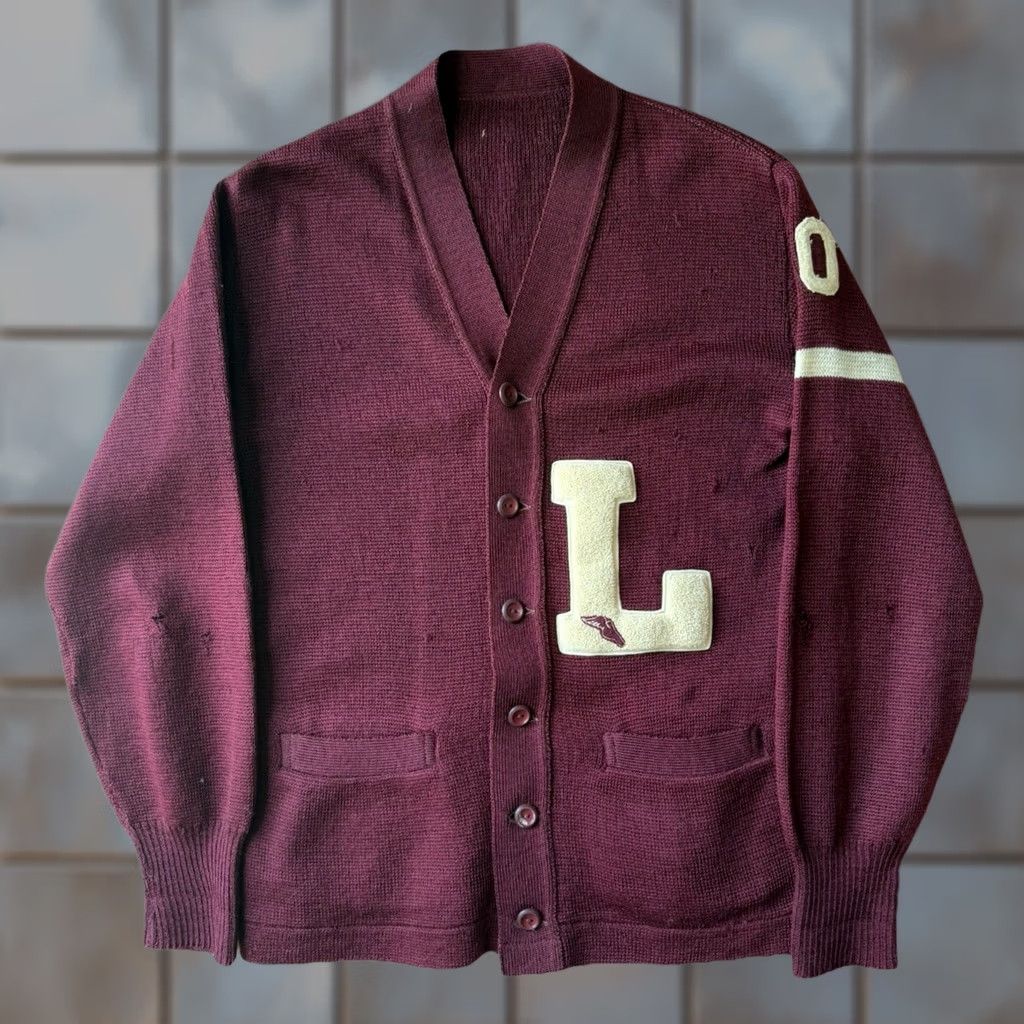 Vintage VINTAGE Letterman Cardigan Small Maroon Wool Sweater 60s Made in USA Mens/Adults Size US S / EU 44-46 / 1 - 1 Thumbnail