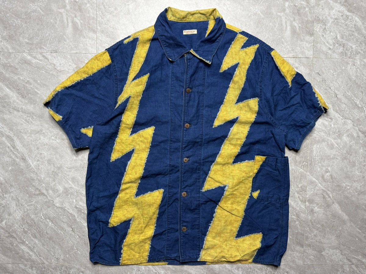 Kapital Aloha Thunder Indigo Dyed Linen Blend Shirt
