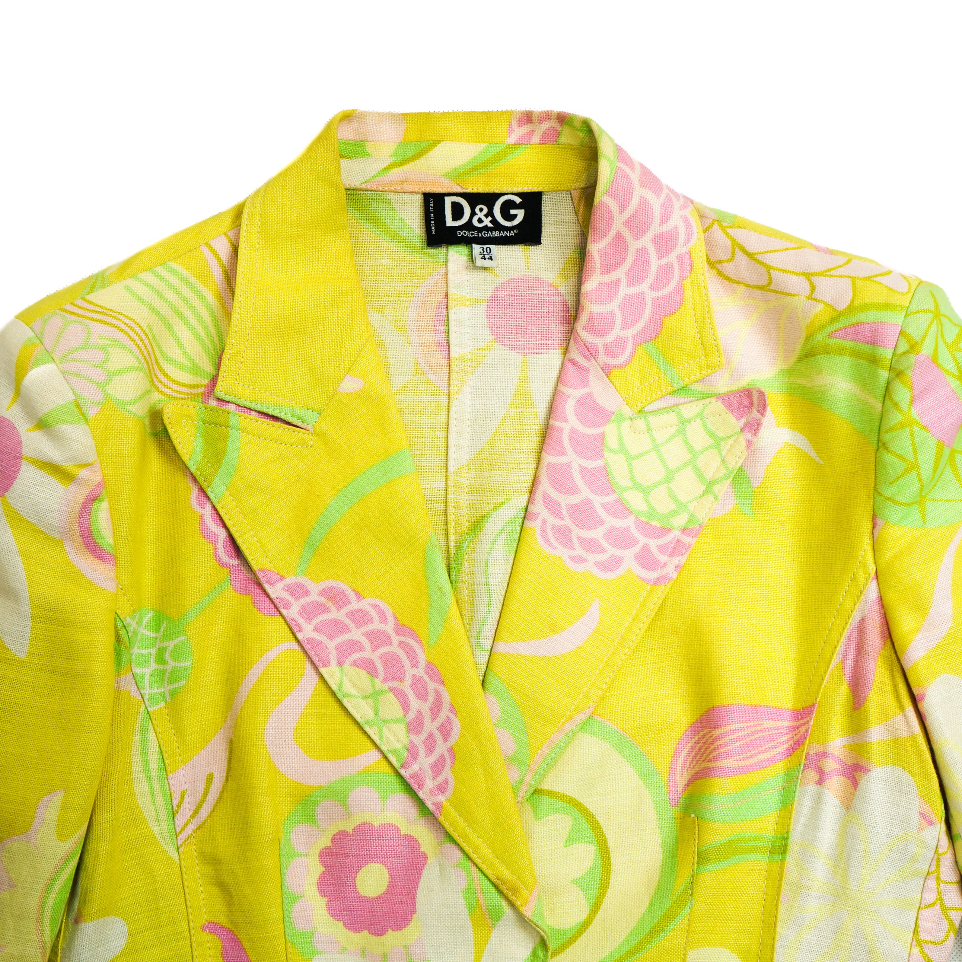 Dolce & Gabbana DOLCE GABBANA Retro Floral Yellow Blazer Jacket Vintage 90s Size S / US 4 / IT 40 - 3 Thumbnail