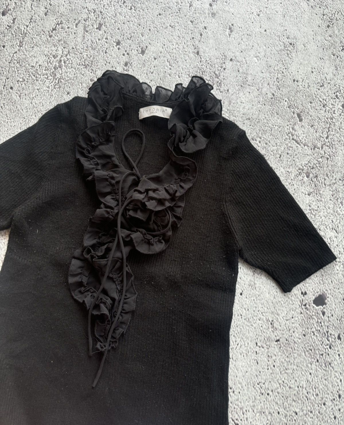 Yohji Yamamoto Theoria black neck laced yohji style tshirt Size L / US 10 / IT 46 - 3 Thumbnail