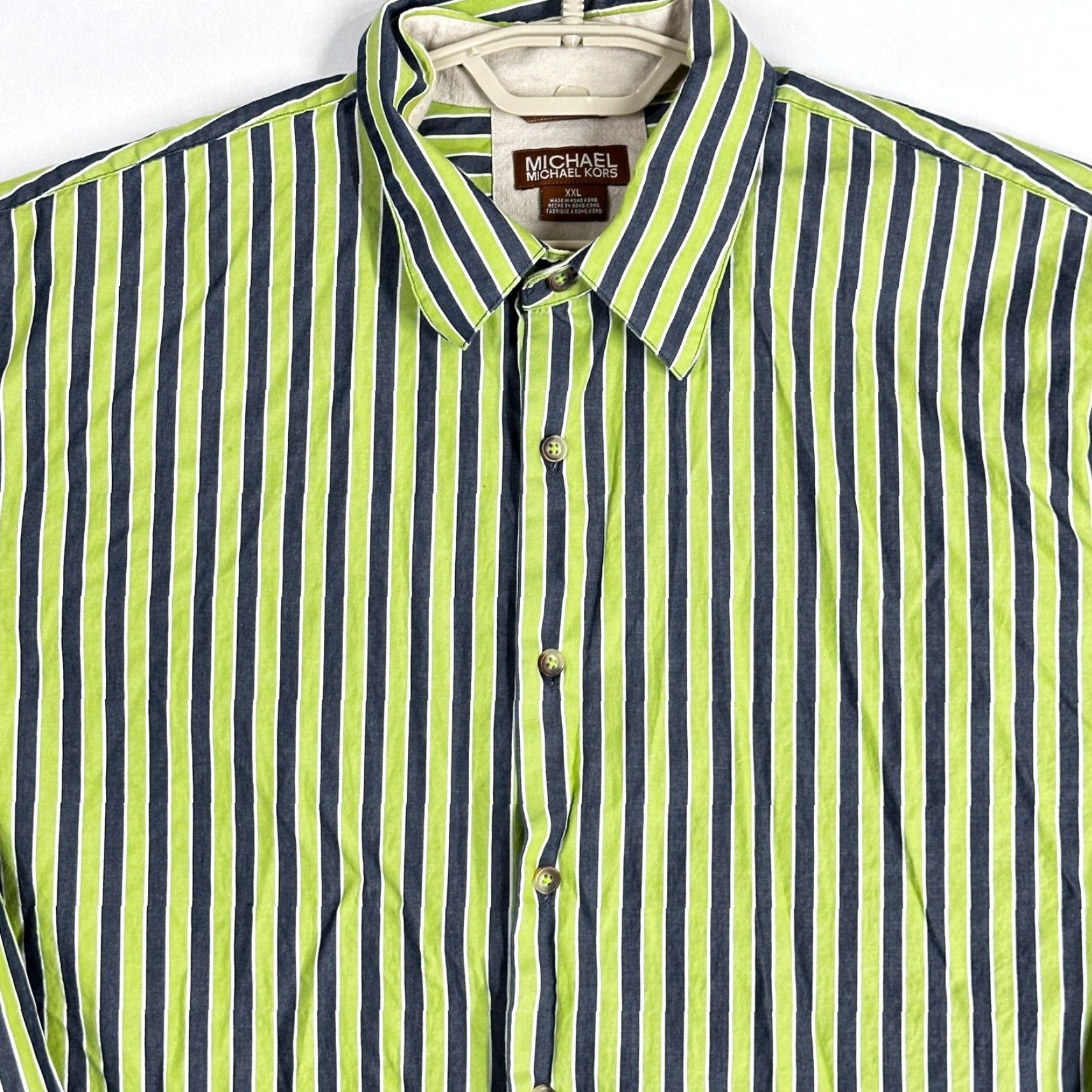 Michael Kors VINTAGE Michael Kors Button-Up Shirt 2XL Green Striped Cotton Long Sleeve Mens Retro 90s Y2K Casual Business Size US XXL / EU 58 / 5 - 2 Thumbnail