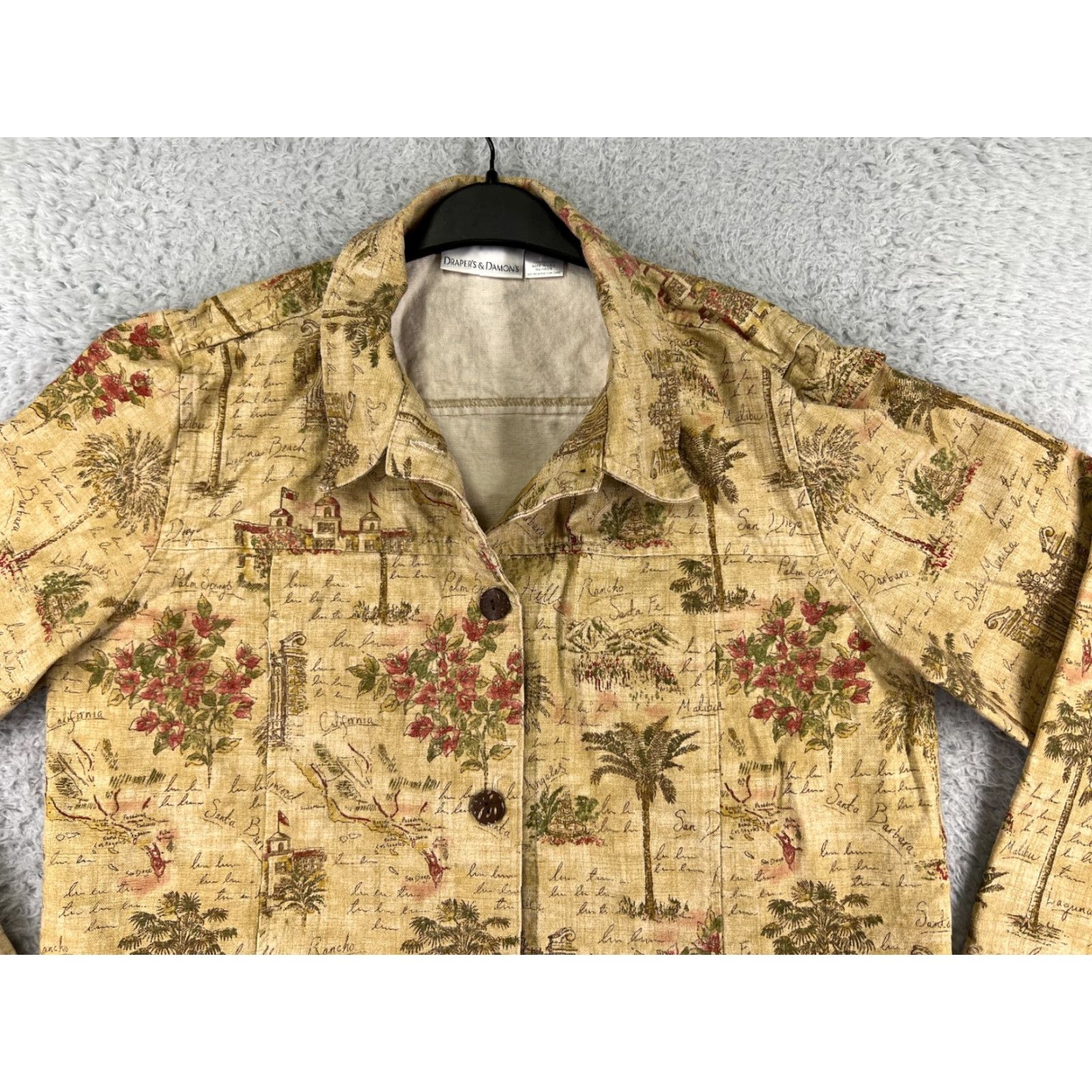 Vintage Drapers & Damons Shirt Womens L Yellow Floral Palm Crop Cotton Button-Up Shirt Size L / US 10 / IT 46 - 4 Thumbnail