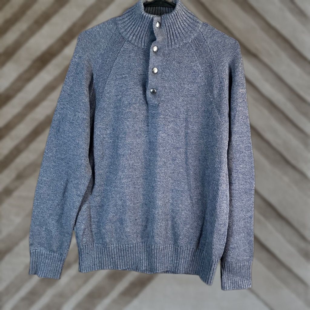 Banana Republic Banana Republic Mens Sweater Gray Knitted Mock Henley Neck Wool Blend M Shirt? Size US M / EU 48-50 / 2 - 1 Thumbnail