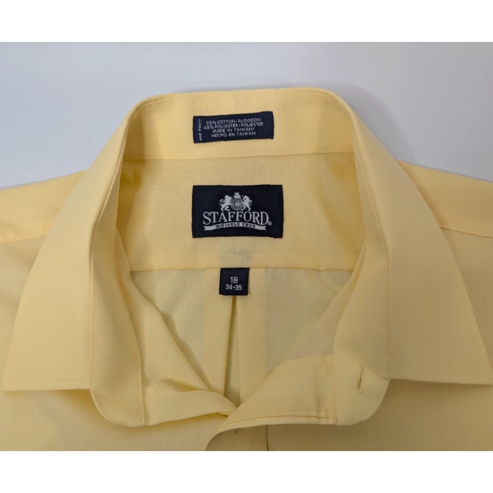 Stafford Stafford Yellow Button-Up Shirt Mens 18 34-35 Long Sleeve Wrinkle Free Casual Everyday Shirt Size US XXL / EU 58 / 5 - 7 Thumbnail