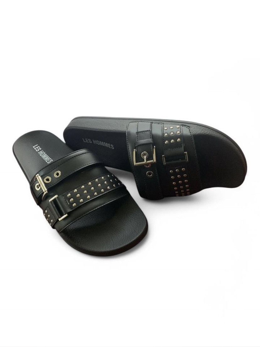 Les Hommes Les Hommes Pasha Black leather and studded slides Size US 11.5 / EU 44-45 - 3 Thumbnail