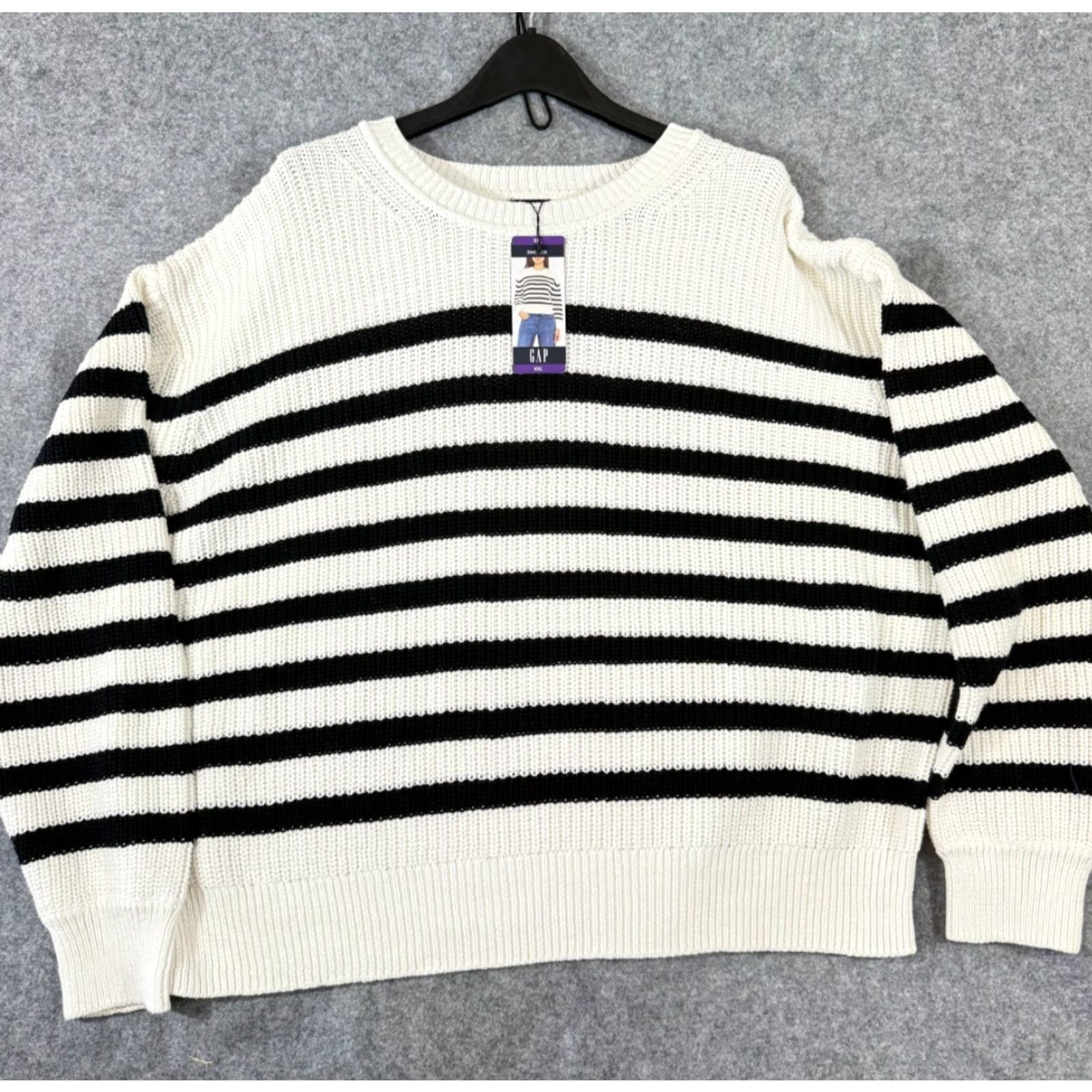 Gap Gap Sweater Womens 2XL Ivory Black Striped Crewneck Long Sleeve NWT Pullover Casual Knit Size XXL / US 16-18 / IT 52-54 - 2 Thumbnail